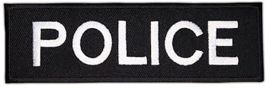 Police Abzeichen Weiß Aufnäher zum aufbügeln oder aufnähen Bügelbild Aufbügler für Kleidung gestickter Bügelpatch Applikation USA Karneval Fasching Kostüm Patch Größe 13 x 4 cm