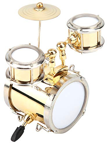 Miniatur-Trommel-Ornament, Messing, Mini-Miniatur-Musikinstrument, Modell, Nachbildung eines Trommel-Sets, Ornament, Schlagzeuger-, Heimdekoration mit Geschenkbox für