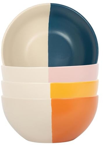 Nicola Spring Stoneware Cereal Bowls - 16.5cm - Assorted/Multicolour - Pack of 4 - Ceramic Two Tone Pasta Bowl Tableware Dishwasher & Microwave Safe Crockery for Dessert, Pasta, Soup, Cereal