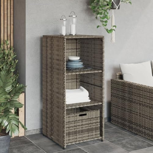 Homgoday Gartenschrank Aufbewahrungsschrank Geräteschrank mit viel Stauraum Spindschrank Balkonschrank Terrassenschrank Rattanschrank Grau 50x55x115 cm Poly Rattan