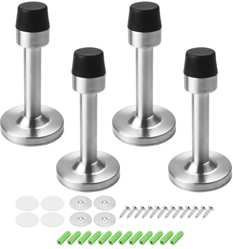 4 Pack Door Stoppers, Rubber Stainless Steel Door Stop, Self Adhesive Wall Protector with Rubber Bumper Tip, Door Stops for Home Office Protect Furniture & Walls from Slamming Doors