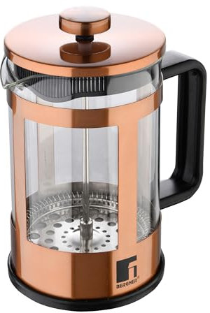 Bergner COPPER | Cafetera de 800 ml | Sistema de prensa francesa | Vidrio de borosilicato resistente al calor | Filtro de acero inoxidable | Soporte de cobre refinado | Diseño resistente al calor