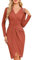 JASAMBAC Women Dresses, Long Sleeves Evening Dresses Bodycon Wedding Guest Dress Ruched Wrap Dress Formal Midi Work-Dresses for Business Party Orange Brown