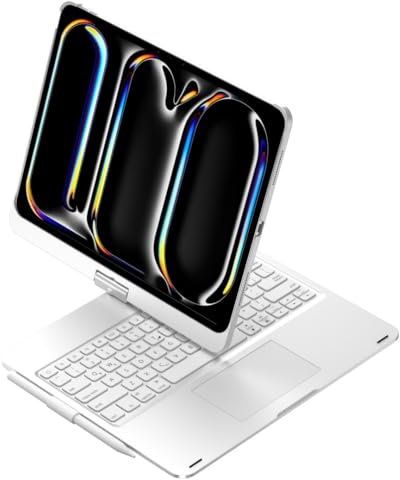 HENGHUI 360 Rotatable Touch Keyboard for iPad Pro 13 inch M4 2024 Backlight Keyboard with Trackpad, Bluetooth Foldable Keyboard Cover,Silver