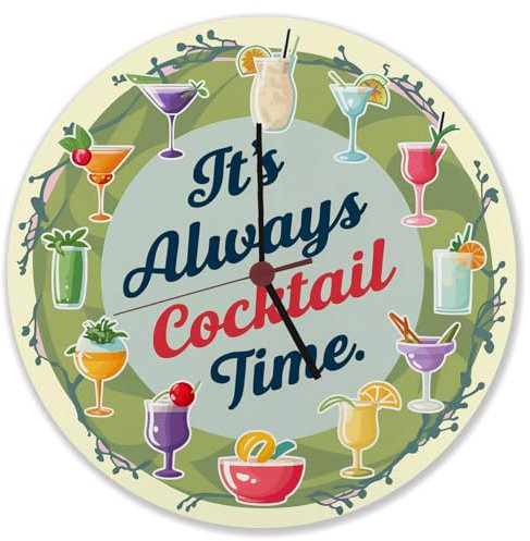 speecheese Cocktails Wanduhr - Cocktail Time Wandkunst für Ihre Bar Deko - EIN Kunstwerk für Ihr Zuhause oder die Hausbar