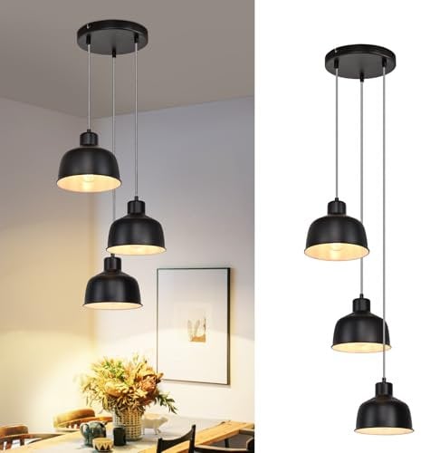 ZMH Pendelleuchte Esstisch Hängelampe Vintage - Esszimmer Schwarz Hängeleuchte Industrial Esstischlampe E27 Retro Metall 3 Flammig Pendellampe für Küche Flur Schlafzimmer Wohnzimmer(Ohne Leuchtmittel)