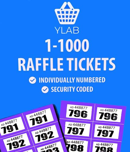 YLAB Violettes Tombola-Buch 1-1000, perforiert, nummerierte Sicherheitskarten, Spendenaktionen, Preisverleihungen, Garderobe, Veranstaltungen