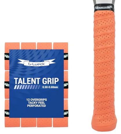 12er Set Tennis Overgrip Talent Grip mit Perforation | 0,50-0,60mm Stärke | Griffband für Squash Badminton Schläger mit selbstklebendem Abschlußband | sehr griffig, Anti-Rutsch (Koralle (Orange))
