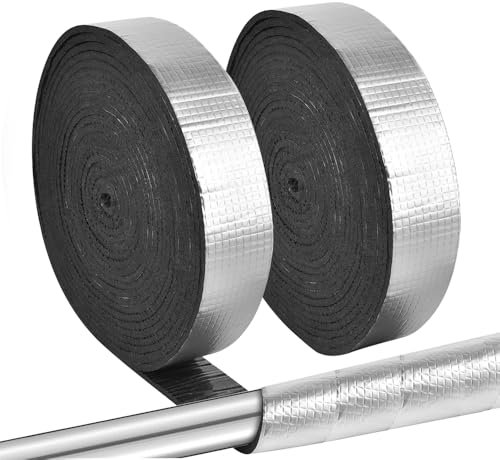 mizikuu 2 Pack Pipe Insulation Wrap, 10m x 5cm Pipe Insulation Tape Insulation Tape Self Adhesive Foam and Foil Pipe Wrap for Winter Freeze and Summer Sunburd Duct Insulation Wrap