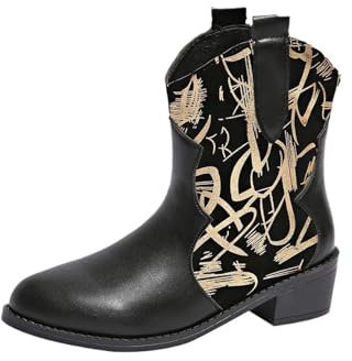 Generico Anfibi Donna Platform Stivaletti Donna con Tacco Stivali con Cerniera Laterale per Donna Stivaletti alla Caviglia Stivali Corti Scarpe Singole per Camperos Stivali Donna Stivali (Black, 35)