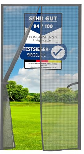 HONGTAISHENG Fliegengitter Tür Magnet, 80x220cm Insektenschutz Balkontür Automatisches Schließen, Fliegenvorhang Ohne Bohren für Wohnzimmer Schiebetür Terrassentür, Katzenkrallen Sicher, Grau
