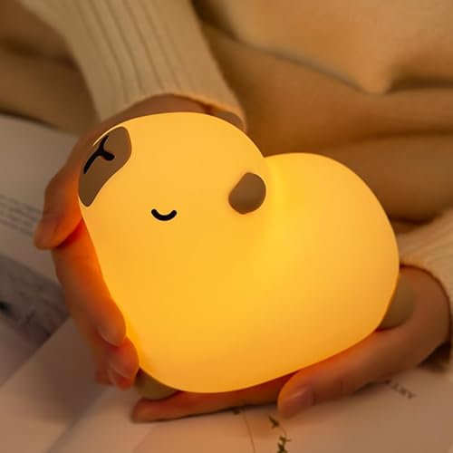 AmmToo Nachtlicht Kinder Capybara Nachtlampe -Capybara Lampe Dimmbar Timer, Touch-Steuerung Silikon Nachtlicht Baby, USB-Aufladbar Niedliche Panda Lampe, Mit kleinen Orangen für Kinderzimmer Deko