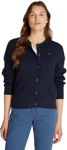 Tommy Hilfiger Damen Strickjacke Cardigan Zopfmuster, Blau (Dark Night Navy), L