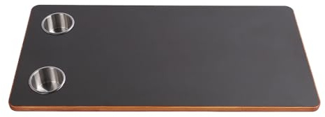 800 X 400 Mm Große Wohnmobil-Tischplatte aus Massivem Holz mit 2 Getränkehaltern aus Edelstahl – Schwarze Oberfläche für den Einsatz auf Yachten, Booten, Terrassen und Wohnmobilen