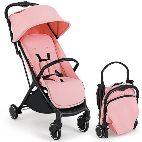 LIFEZEAL Passeggino Ultraleggero per Bambini 0-36 Mesi, Pieghevole, Portatile, Regolabile, Compatto, 6kg, Passeggino con Parasole, Cintura di Sicurezza, Freno, Cesto, per Viaggio, Aereo (rosa)