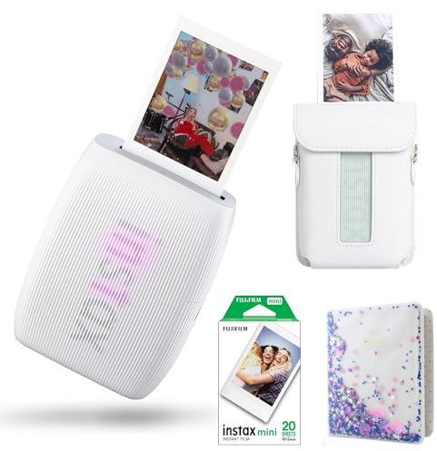 Fujifilm INSTAX Clay White Mini LINK 3 Portable Smartphone Photo Printer id With Fujifilm Instax Mini Film (20 Sheets), Mini Link 3 Protective Case & Photo Album With 64 Pockets