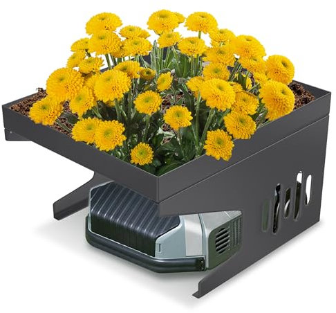 VANCHEMO Garage en métal pour robot tondeuse avec bac à plantes, 70 x 60 x 43 cm, toit en métal, garage pour robots tondeuses, protection solaire et contre la pluie, toit d'abri de voiture, anthracite