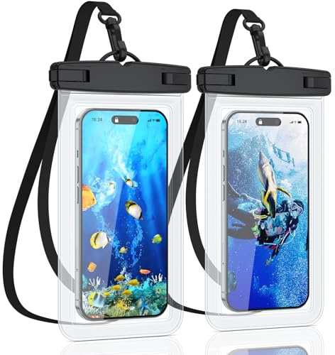 Mugust 2 Stück wasserdichte Handyhülle, Unterwasser Handyhülle, Wasserfeste Handytasche für iPhone 16 15 14 13 12 11 Pro XS XR SE 8 7, Sumsung, Xiaomi, Huawei (Transparent*2)