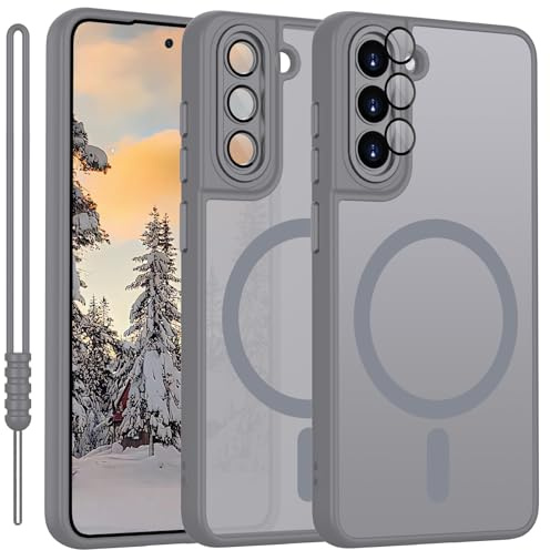 YUANDMI für Samsung Galaxy S21 FE Hülle kompatible mit MagSafe, Handyhülle für Samsung Galaxy S21 FE Magnetisch Matte Touch Kameraschutz, rutschfest Kratzfest Schutz Stoßfest Hülle Hell Grau