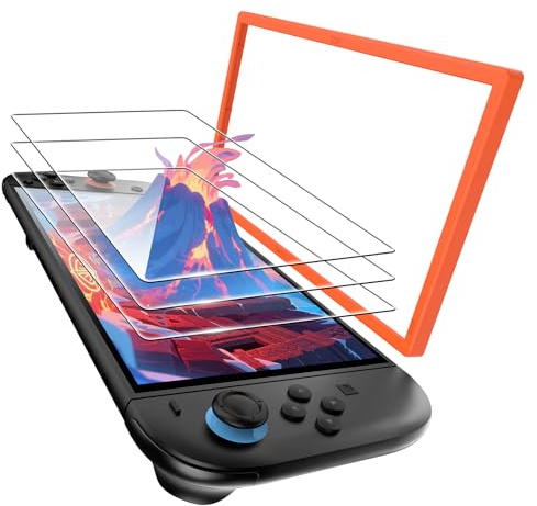 TRANSNOVO Protector de Pantalla Compatible con Nintendo Switch 2 2025, Cristal Templado HD, Dureza 9H, Anti-Rayones, Sin Burbujas, Instalación Fácil con Marco de Guía, Accesorios Protección, 3 Piezas