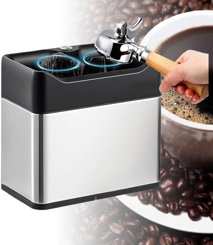 DNEPEI Siebträgerreiniger automatisch, elektrischer Espresso-Siebträgerreiniger, zum Reinigen von Espresso-Kaffeepucks, Espresso mit Bürstenköpfen, 2 Schabern Silver