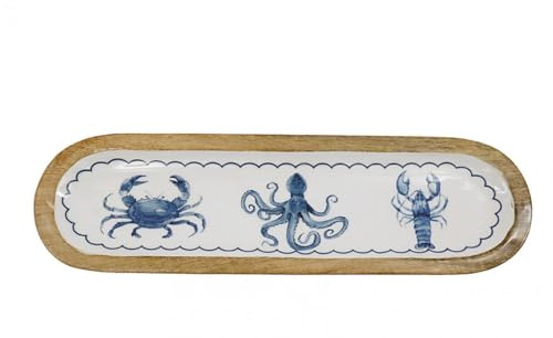 Seashore Enamel Tray Large 45x13.5x2.25CM Mango Wood and Enamel Serving Tray
