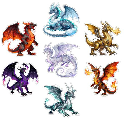CHGCRAFT 7 Stück Drachen Vinyl Autoaufkleber Flamme 14.8x15.5cm | Wasserfeste Drachen Flammen Vinyl Aufkleber für Auto Motorrad Helm und Fenster