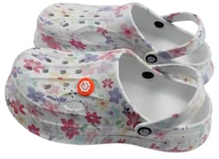 VewoTex Damen Clogs Blumen » günstige Damenschuhe » Badeschlappen mit Blumenmuster » Sommer Garten Schuhe & Garten Schuhe » Badelatschen mit Riemen und Cut-Outs