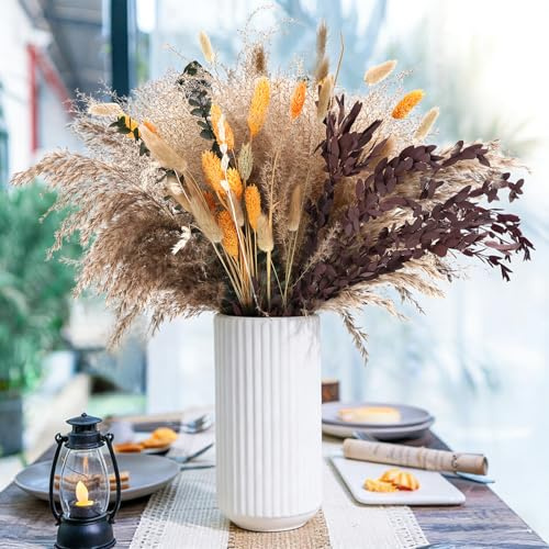 66 Stück Getrocknetes Pampasgras Set mit Bunny Tails Gras, braunes und Oranges Trockengras, Boho Vasenfüller für Hochzeiten, rustikale Partys und Sommer Heim- und Tischdekoration