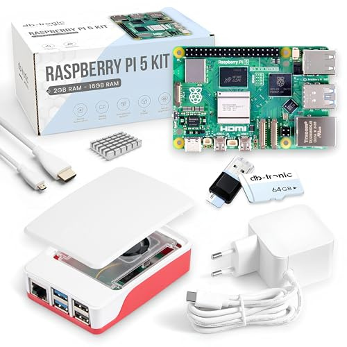 db-tronic Raspberry Pi 5 1GB Starter Set | 64GB Edition | Netzteil 27W | Gehäuse mit Lüfter | 4K Micro HDMI Kabel | Ideal für Smart Home, Retro Gaming & Home Assistant