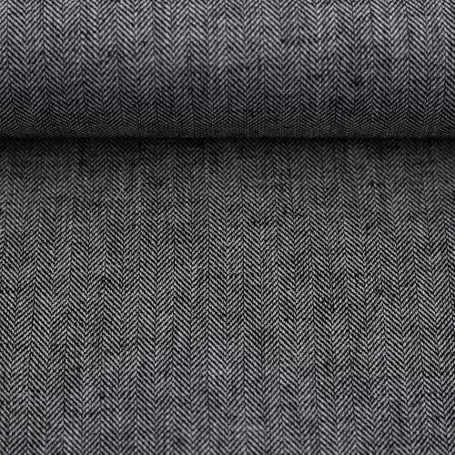 MAGAM-Stoffe Alina Baumwoll-Leinen Mode Meterware 50cm (Fischgratmuster schwarz)