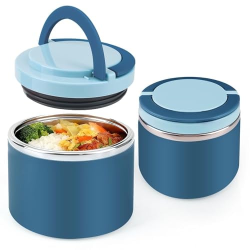Generisch 1 Liter Thermobehälter für Essen - Warmhaltebehälter aus Edelstahl mit Griff, Essensbehälter für unterwegs und Mahlzeiten,Thermo Lunchbox Auslaufsicherfür Warme und Kalte (Blau)