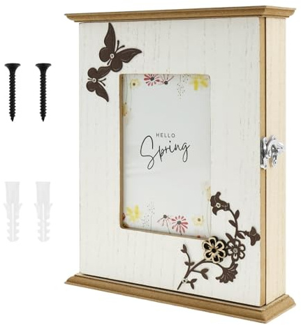 Armoire à clés murale en bois avec 6 crochets, rangement pratique pour clés de maison et entrée (couleur bois 01)