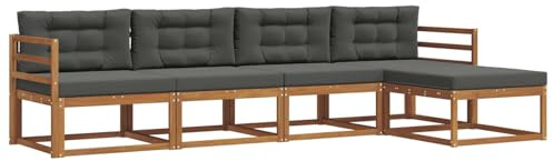 vidaXL Outdoor-Sofagarnitur mit Kissen 5 pcs Natur und Anthrazit, Outdoor-Möbel-Set, modernes Patio-Sofa, wetterfestes Lounge-Set, Latten-Sofa, modulares Sofa