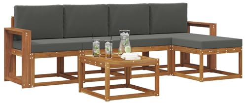 vidaXL Outdoor-Sofagarnitur mit Kissen 6 pcs Natur und Anthrazit, Gartenlounge-Set, Moderne Akazien-Couch, strapazierfähiges Outdoor-Sofa, stylische Terrassenmöbel