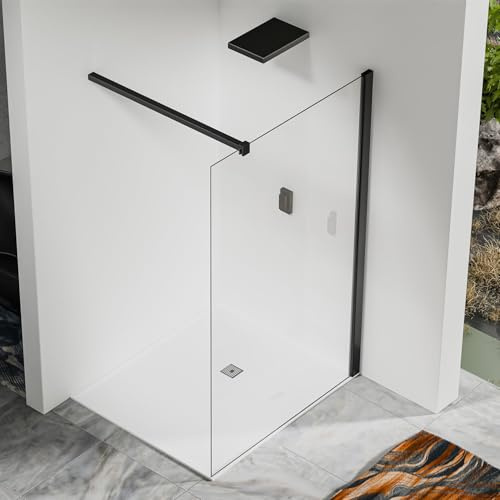Paroi de douche à l’italienne 70×200 cm - Verre Securit 8 mm - Profilé et barre de stabilisation 90 cm - Aluminium noir mat