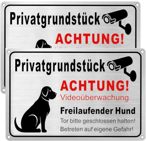PIKABOOM Cartel de Advertencia de Perro – 30 x 20 cm Cartel de Videovigilancia, Aluminio, Carteles de Advertencia de Perros para Perros Sueltos y Propiedad Privada