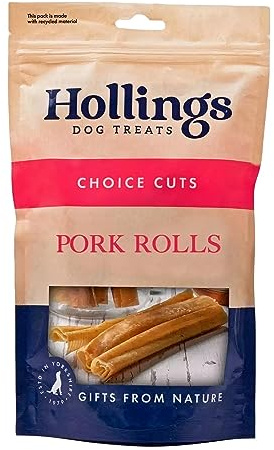 Hollings Pork Rolls Dog Treats, 100% Natural Air Dried Long Lasting Chews for Adult Dogs, Grain Free & High in Protein (Pack of 10)