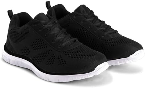 Get Fit Men’s Lace-Up Running Trainers - Lightweight Breathable Mesh Sports Shoes with Cushioned Sole - Comfortable Athletic Sneakers for Gym, Jogging & Everyday Wear - Black/White - 12