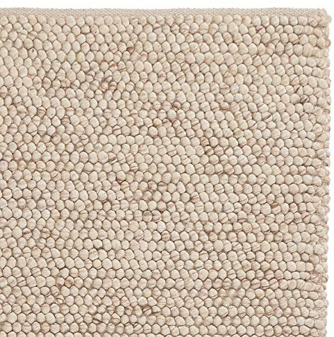 URBANARA Woll-Teppich Ravi 140x200 cm, Natur-Weiß - Handgewebt, Skandinavisches Landhaus Design mit grober Struktur, Wohnzimmer Esszimmer Schlafzimmer, 70% Schurwolle