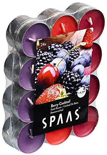 SPAAS 24 Bougies chauffe-plats parfumées couleurs assorties, ± 4,5 heures - Berry Cocktail, Vin Rouge, D 39 mm x H 16 mm