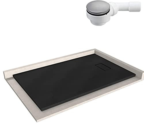 BERNSTEIN Duschtasse 90x140 cm Schwarz matt Flache Bauhöhe, Duschwanne der GT-SERIE aus SMC, Rechteckiges Duschbecken mit Gefälle, SMC -Duschwanne komplett mit Ablaub Typ B