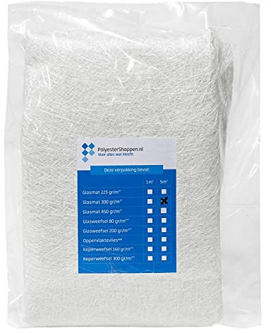 Glasfasermatte, Glasmatte, Glasfasergewebe/CSM | 5m2 | 300 gr/m2 | Speziell für Polyesterharze | Gute Imprägnierung | GFK matten, Fiberglas, Glasfaservlies, Glasgewebe, Rovinggewebe