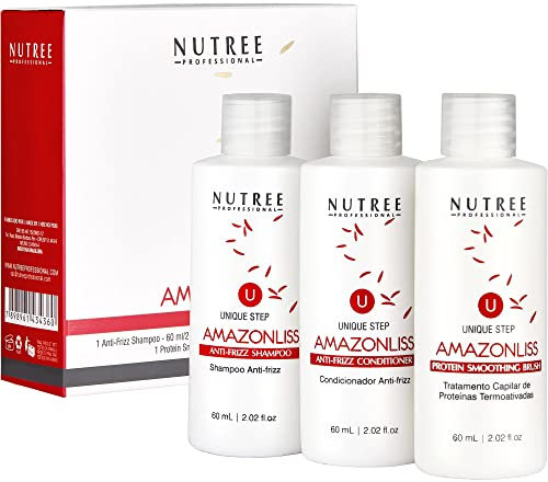 Brasilianisches Keratin-Glättungssystem für trockenes, strapaziertes Haar - Formaldehydfreie Drei-Stufen-Proteinbehandlung (Shampoo, Conditioner, Aktiviertes Protein 3 x 60 ml)