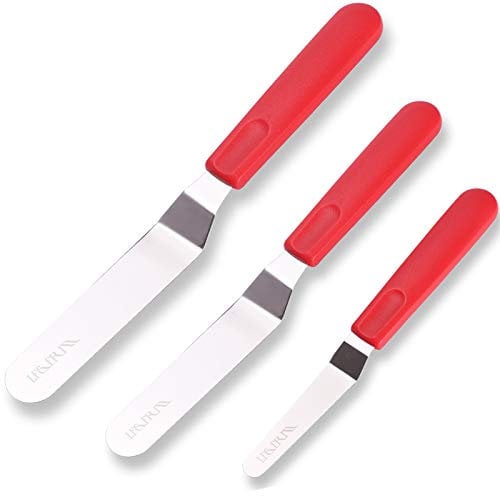 LEGERM Spatule Cuisine Offset Rouge, Poignée Antidérapante - Spatules à Glacer Gâteaux 4/6/8 Pouces pour Pâtisseries - Pour Glaçage de Gâteaux, Cupcakes et Gâteaux