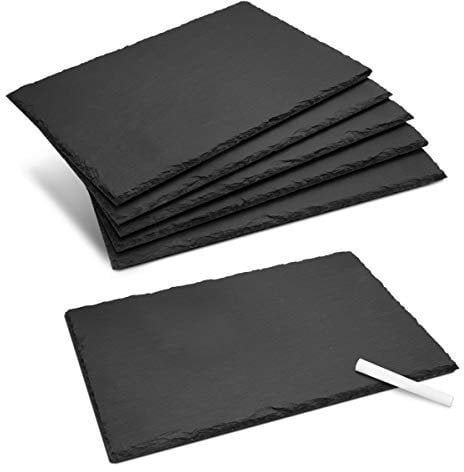 Navaris planche ardoise pour fromage apéro tapas charcuterie dessert - Lot 6x plateau en ardoise 30x20 cm - Assiette rectangulaire pour service plat