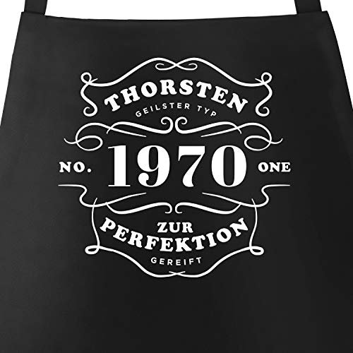 MoonWorks® Küchen-Schürze mit Name und Alter lustiger Spruch personalisierte Geschenke Geburtstag Schwarz unisize