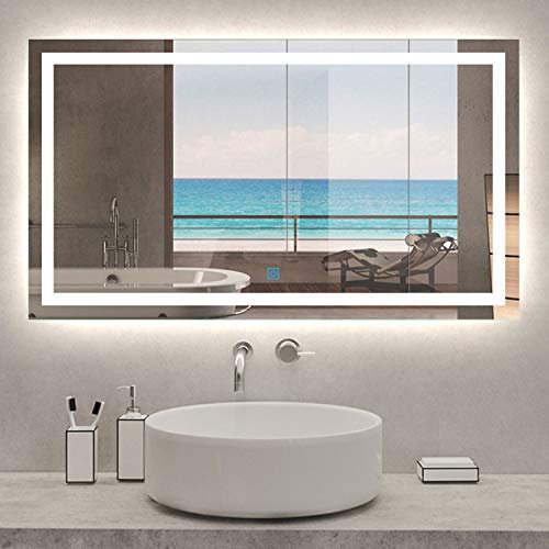 Xinyang Miroir de Salle de Bain Miroir de courtoisie avec éclairage LED et antibuée 100x60cm réversible IP44 Commande par effleurement