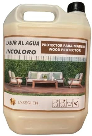 LYSSOLEN - Lasur Protector de Madera Satinado - Barniz Madera Exterior e Interior al Agua con Efecto Impermeabilizante Ideal para Terrazas y Superficies Exteriores (TEKA, 5 LITROS)