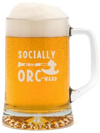Engraved Socially Orc-Ward Beer Glass Tankard for DND Lovers - Funny Dungeons and Dragons Gift for Men Women